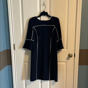 Chic Navy Dress with White Trim
